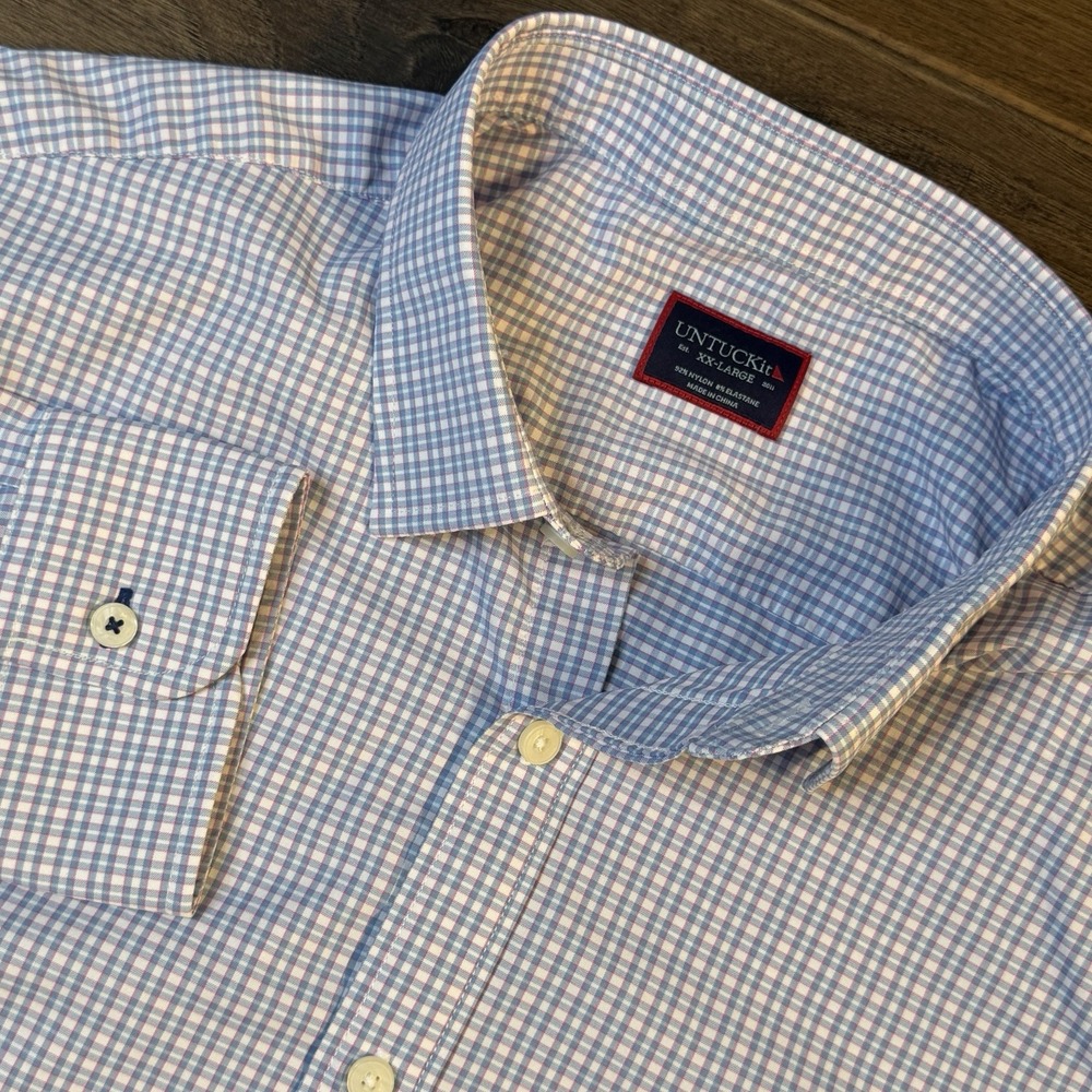 UNTUCKit Shirt‎ Men's 2XL XXL Pink Blue Dalton Performance Nylon Stretch Plaid